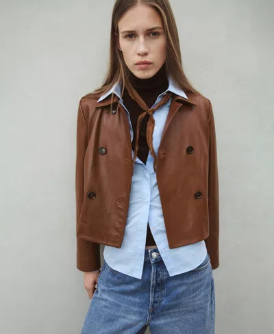 Mango Women's Leather Double-breasted Jacket In Brown