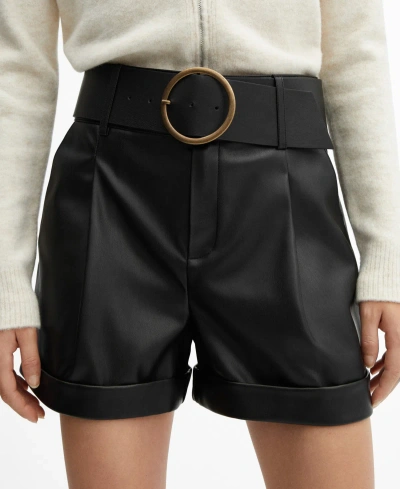 Mango Women's Leather Effect Belt Shorts In Black