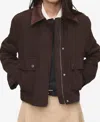 Mango Faux Leather Collar Denim Jacket In Brown