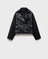 Mango Women's Leather Effect Crop Jacket In Black