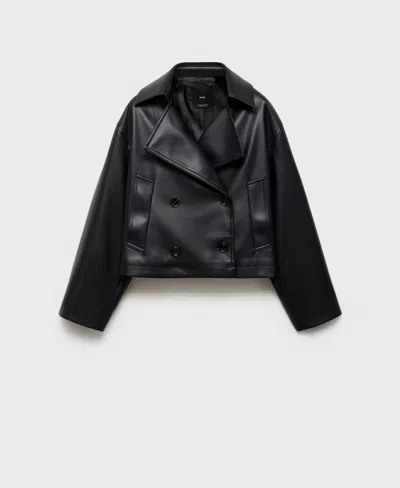 Mango Women's Leather Effect Crop Jacket In Black
