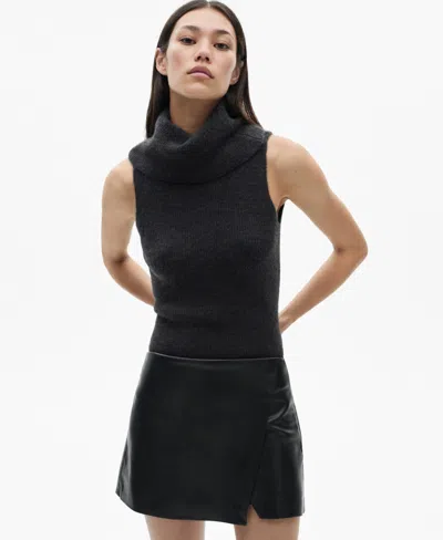 Mango Women's Leather Effect Culottes Mini Skirt In Black