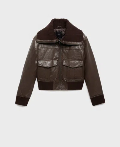 Mango Women's Leather-effect Roll-neck Jacket In Brown