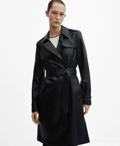 Mango Women's Leather-effect Trench Coat In Black