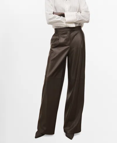 Mango Women's Leather-effect Wide-leg Pants In Brown