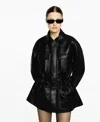 Mango Leather Coat In Black