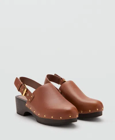 Mango Women's Leather Heeled Clogs In Brown