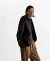 Mango Selection Hooded Leather Zip Jacket In Brown