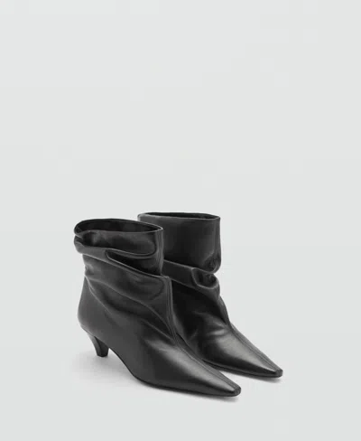 Mango Women's Leather Kitten-heel Ankle Boots In Black