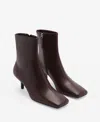 Mango Squared Toe Leather Ankle Boots Chocolate In Chocolate