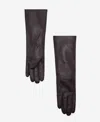 Mango Long Leather Gloves With Faux Fur Trim In Brown