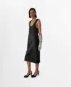 Mango 100% Leather Midi-dress Black In Black