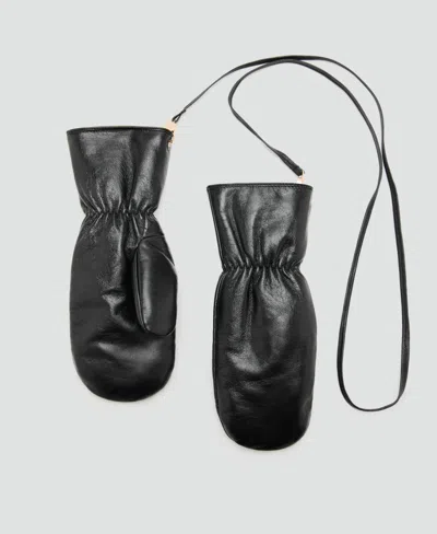 Mango Women's Leather Mittens In Black
