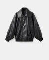 Mango Oversize Leather Bomber Jacket In Black