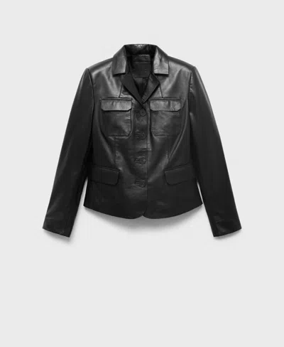MANGO WOMEN'S LEATHER POCKETS BLAZER