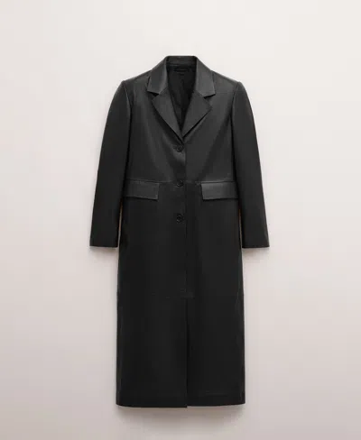 Mango Straight Coat With 100% Leather Pockets Black