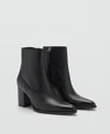 Mango Leather Pointed Ankle Boots Black In Black