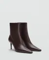 Mango Leather Pointed Ankle Boots Chocolate In Multi