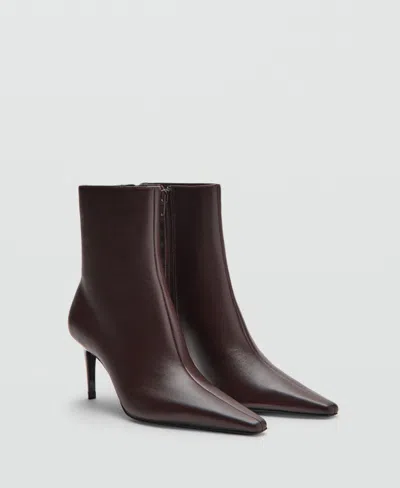 Mango Leather Pointed Ankle Boots Chocolate In Brown