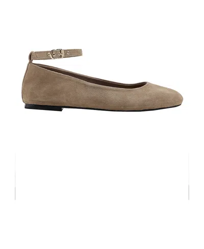 Mango Women's Leather Round-toe Ankle-strap Ballerina Flats In Sand
