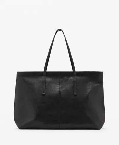 Mango Women's Leather Shopper Bag In Black
