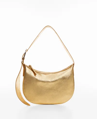 Mango Women's Leather Shoulder Bag In Gold