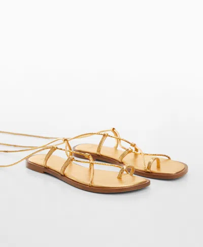 Mango Women's Leather Straps Sandals In Gold