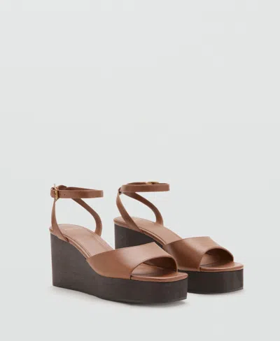 Mango Women's Leather Wedge-heel Sandals In Brown