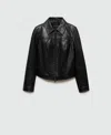 Mango Leather Zip Jacket In Black