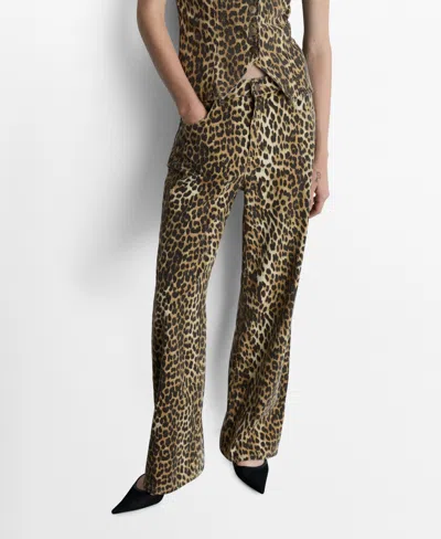 Mango Women's Leo High-rise Straight-fit Leopard-print Jeans In Brown