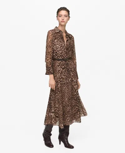 Mango Leopard-print Shirt Dress With Belt Brown
