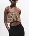 Mango Leopard Print Strapless Top In Brown