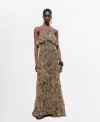 Mango Leopard Print Halter Maxi Dress In Brown