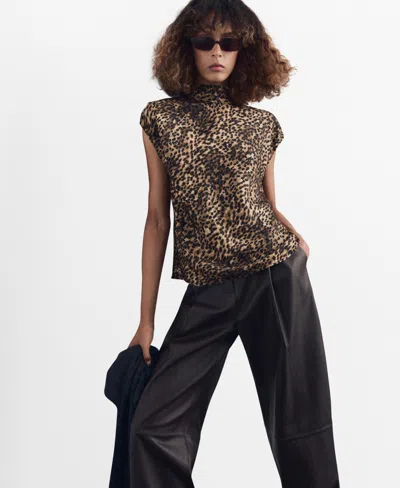 Mango Women's Leopard-print Satin Blouse In Brown