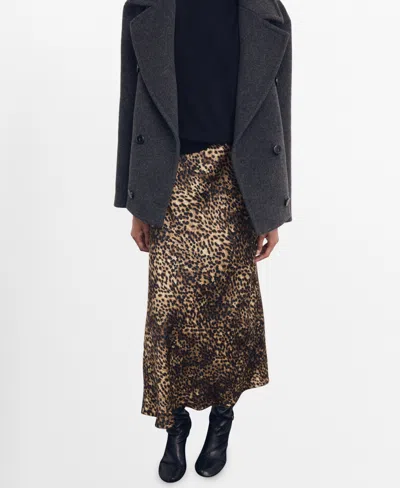 Mango Women's Leopard-print Satin Skirt In Brown