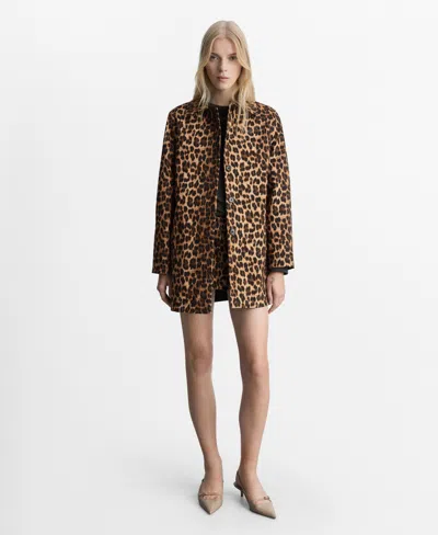 Mango Women's Leopard Straight Coat In Brown
