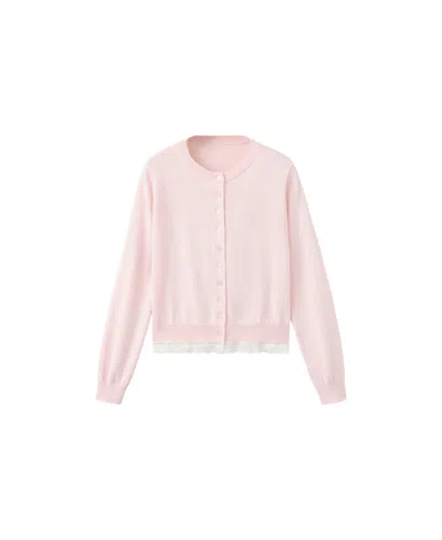 Mango Women's Lightweight Lace Detail Knit Cardigan In Pastel Pink