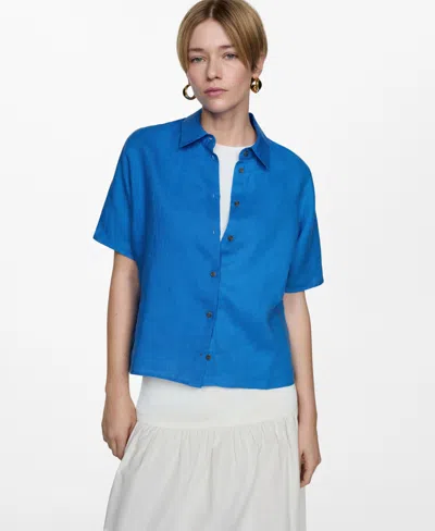 Mango Women's Linen 100% Shirt In Ink Blue