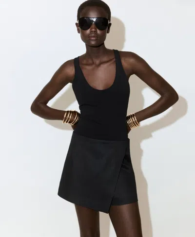Mango Women's Linen And Cotton Blend Skort In Black