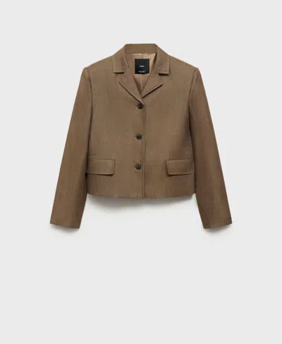 Mango Women's Linen-blend Cropped Jacket In Brown