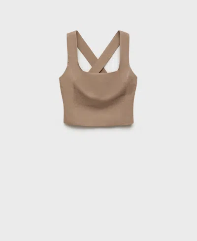 Mango Women's Linen-blend Cross-back Top In Brown