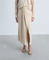 Mango Linen Blend Draped Midi Skirt Gold In Gold