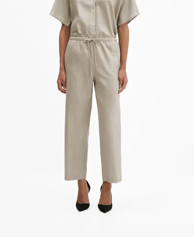 Mango Women's Linen-blend Elastic Waist Trousers In Medium Brown