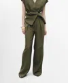 Mango Linen-blend Pleated Trousers Khaki