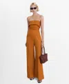 Mango Foldover Strapless Jumpsuit In Brown