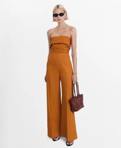 MANGO WOMEN'S LINEN-BLEND STRAPLESS JUMPSUIT