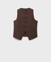 Mango Linen Blend Round Neck Vest In Brown