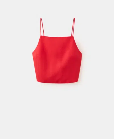 Mango Women's Linen Crop Top In Red