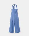 Mango Solid Linen Halter Jumpsuit In Blue