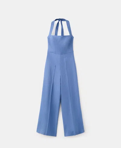 Mango Women's Linen Halter Jumpsuit In Blue